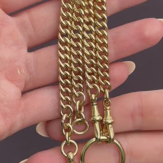 Antique 18ct Yellow Gold Curb Link Albert Watch Chain Necklace | 16"