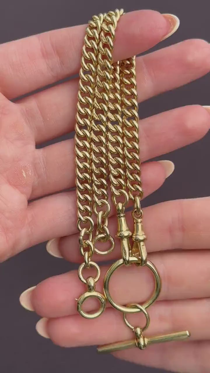 Antique 18ct Yellow Gold Curb Link Albert Watch Chain Necklace | 16"