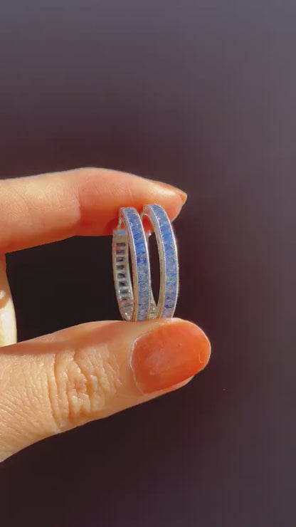 3.6ct Ceylon Blue Sapphire Hoop Engraved Platinum Earrings