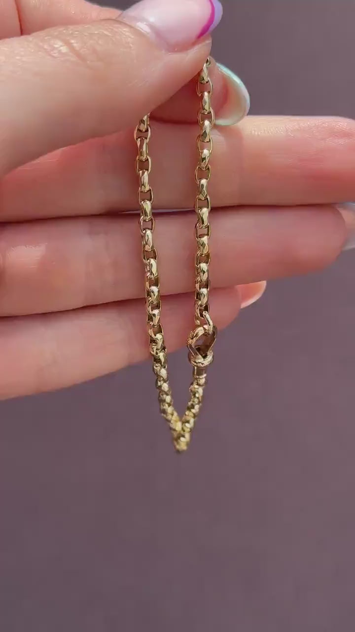 Antique 9ct Yellow Gold Belcher Link Bracelet with Dog Clip | 7.5" Length