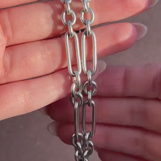 Antique Sterling Silver Trombone Watch Chain with Double Dog Clip and T Bar | 16.75"