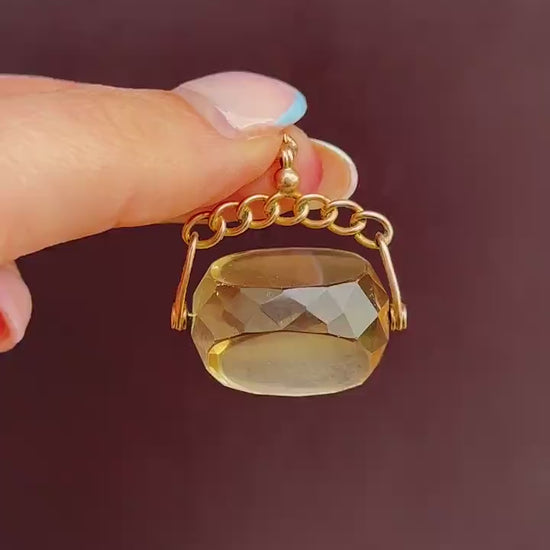 Antique Citrine Spinning Swivel Fob Gold Charm Pendant | Chester 1914