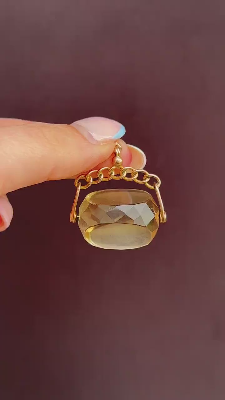 Antique Citrine Spinning Swivel Fob Gold Charm Pendant | Chester 1914
