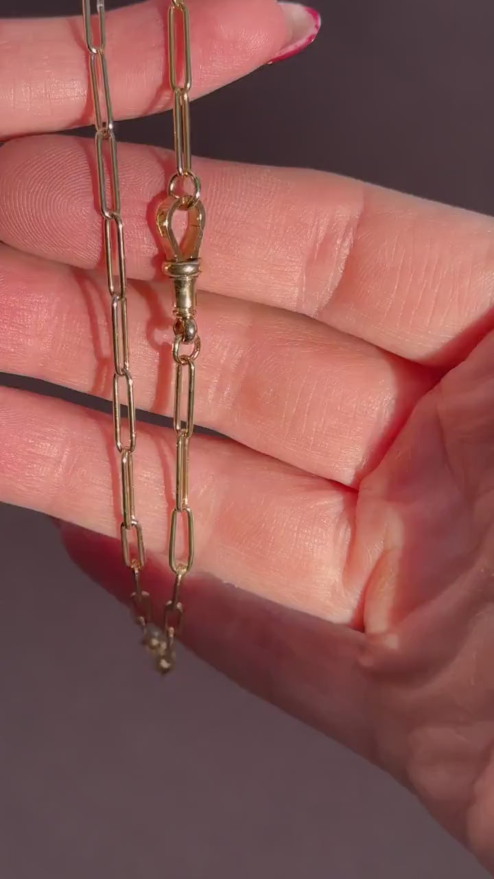 Antique 9ct Yellow Gold Paperlink Chain with Dog Clip | 17" Length