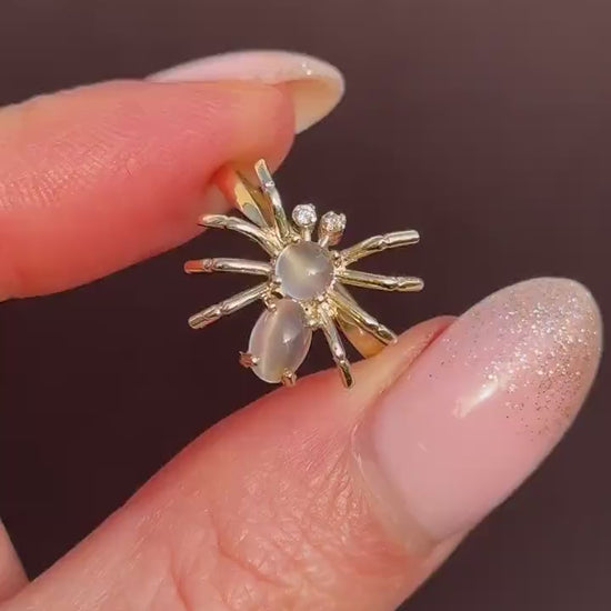 Moonstone and Diamond Spider 9ct Yellow Gold Dress Ring