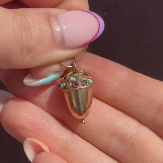 Antique Portuguese Multi Gem Acorn 19ct Gold Charm Pendant