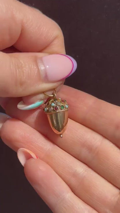 Antique Portuguese Multi Gem Acorn 19ct Gold Charm Pendant