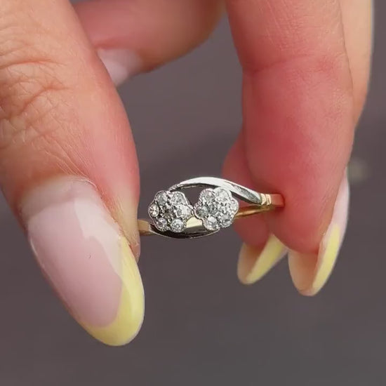 Antique Diamond Cluster Flower Daisy 18ct Gold Double Twist Ring