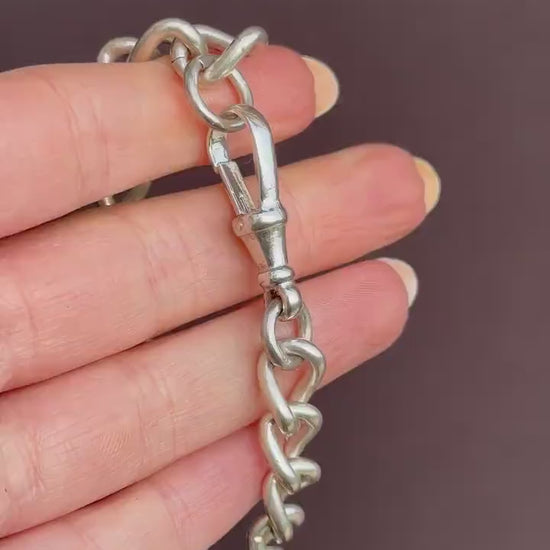 Antique Curb Sterling Silver Bracelet with Large Dog Clip | 7.75"