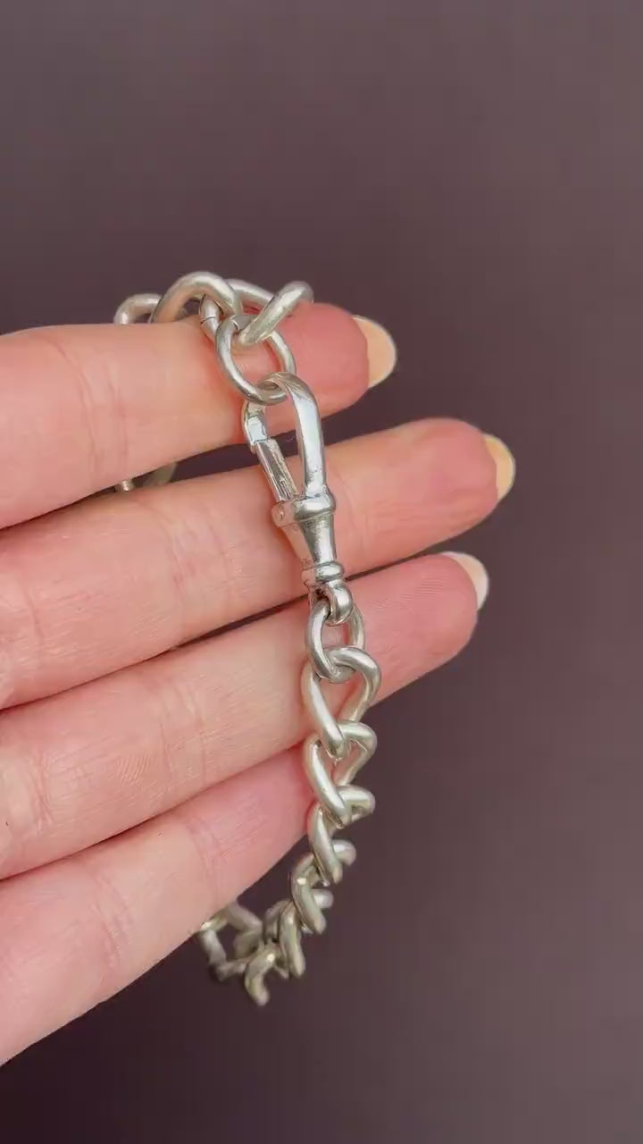 Antique Curb Sterling Silver Bracelet with Large Dog Clip | 7.75"