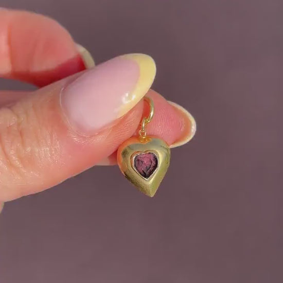 Antique Amethyst Paste Heart 18ct Gold Charm Pendant