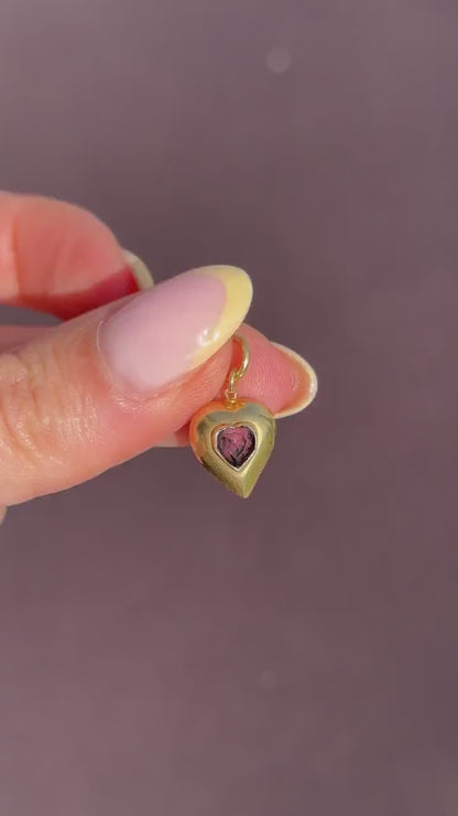 Antique Amethyst Paste Heart 18ct Gold Charm Pendant