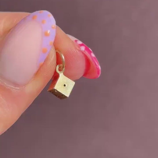 Antique 9ct Yellow Gold Miniature Dice Charm Pendant