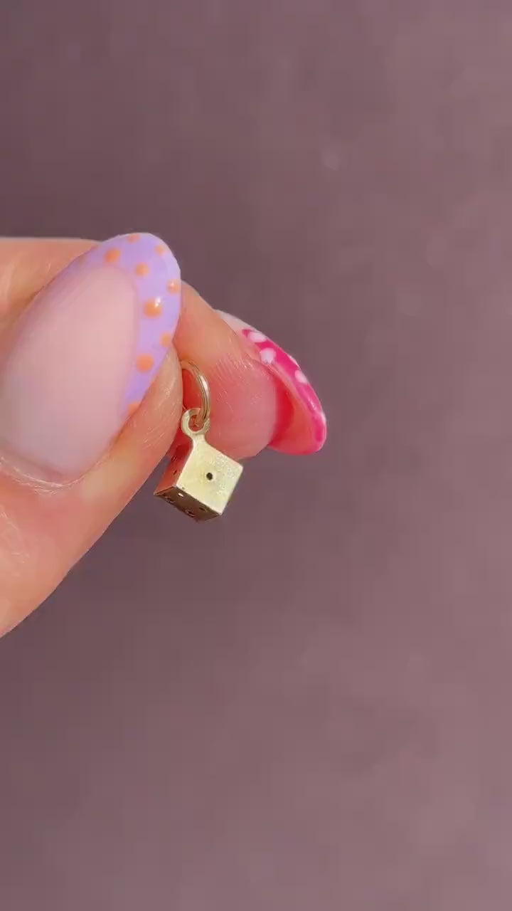 Antique 9ct Yellow Gold Miniature Dice Charm Pendant