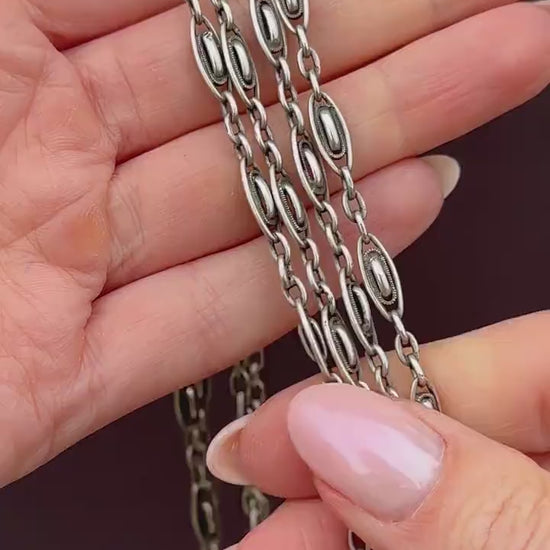 Antique French Silver Fancy Long Guard Sautoir Chain Necklace | 57"