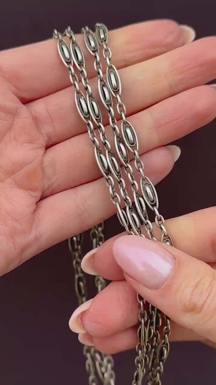 Antique French Silver Fancy Long Guard Sautoir Chain Necklace | 57"