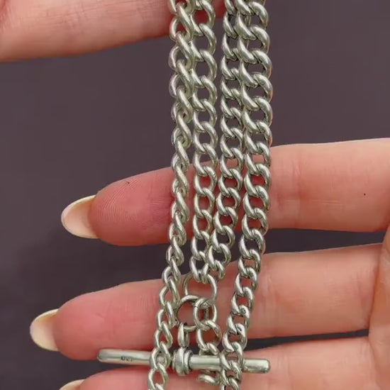 Antique 69g Heavy Albert Watch Chain Necklace with T-Bar and Dog Clips | 24"
