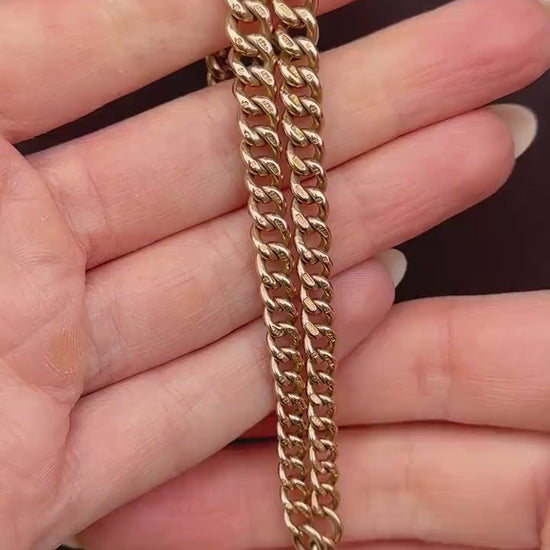 Antique 9ct Gold Curb Link Dog Clip Albert Watch Chain Necklace - 16"