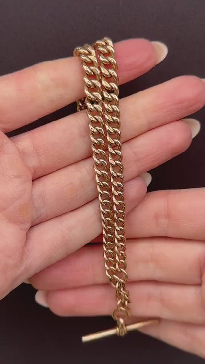 Antique 9ct Gold Curb Link Dog Clip Albert Watch Chain Necklace - 16"