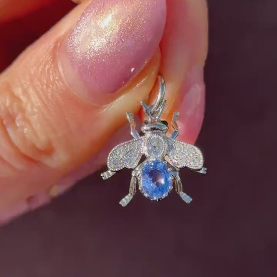 Ceylon Sapphire and Diamond Platinum Insect Bee Pendant