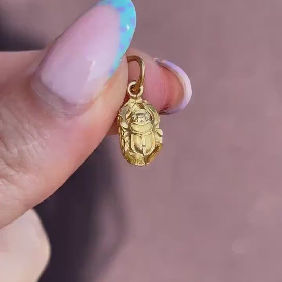 Vintage Egyptian Scarab Beetle 18ct Yellow Gold Charm Pendant