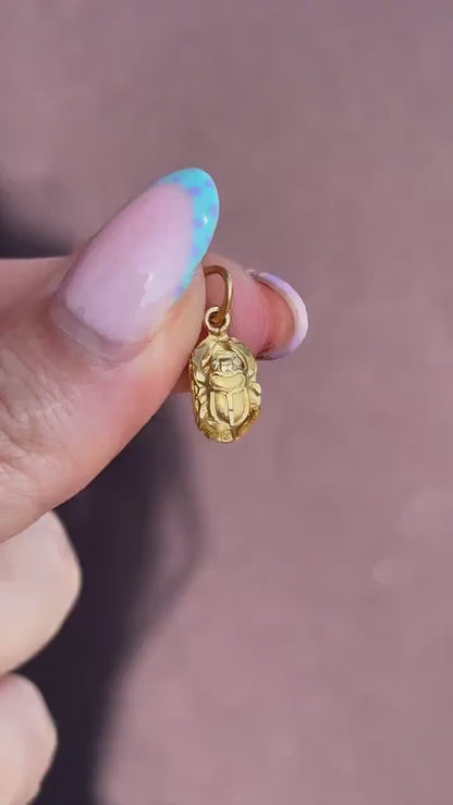 Vintage Egyptian Scarab Beetle 18ct Yellow Gold Charm Pendant