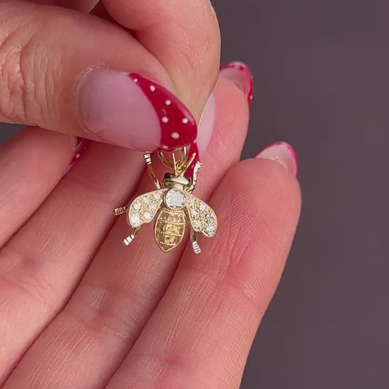 Yellow Sapphire and Diamond 18ct Gold Insect Bee Pendant