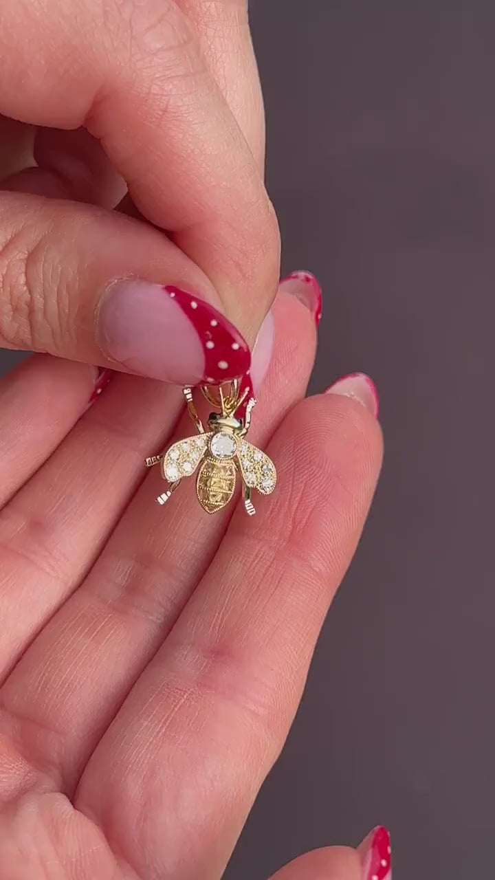 Yellow Sapphire and Diamond 18ct Gold Insect Bee Pendant