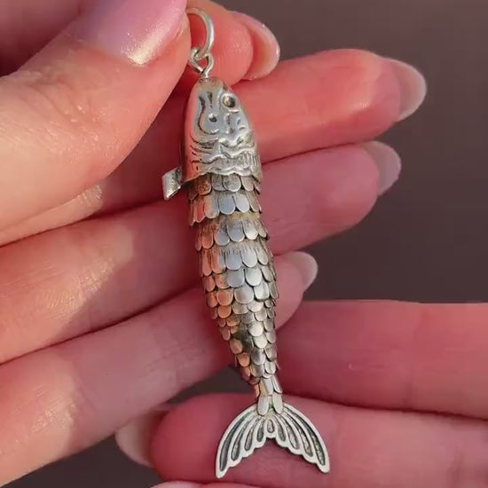 Vintage Silver Plate Articulated Fish Charm Pendant