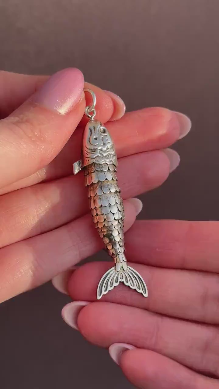 Vintage Silver Plate Articulated Fish Charm Pendant