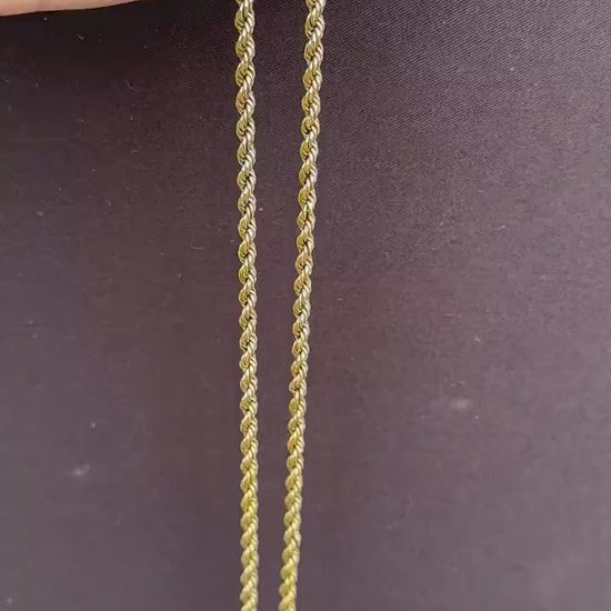 Antique 9ct Gold Rope Twist Link Chain Necklace with Barrel Clasp | 16.5"