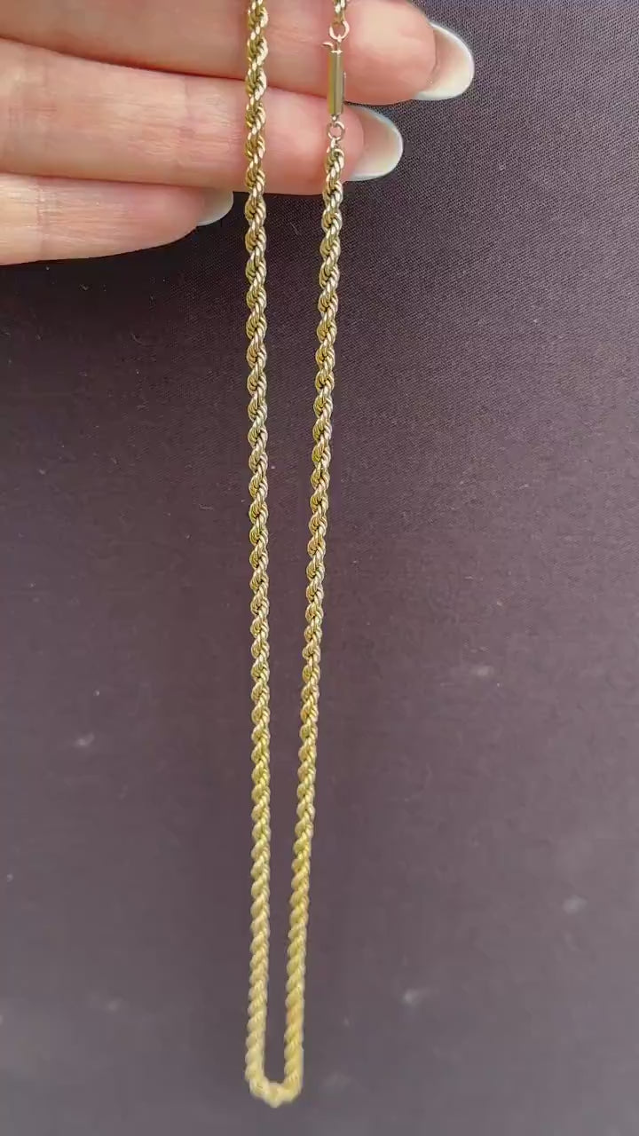 Antique 9ct Gold Rope Twist Link Chain Necklace with Barrel Clasp | 16.5"