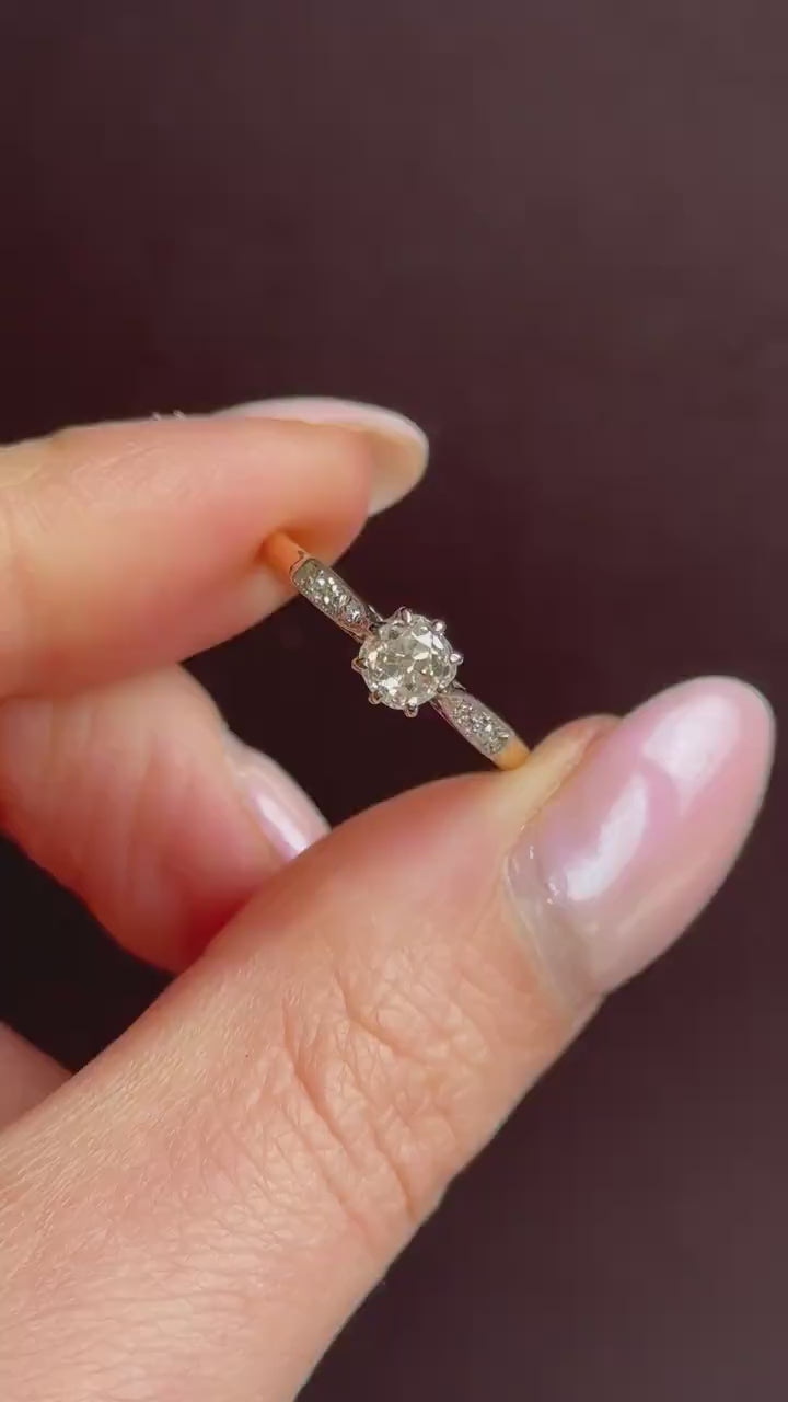 Antique 0.63ct Old Cut Diamond Solitaire 18ct Gold Engagement Ring