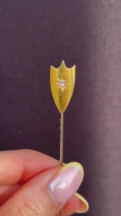 Antique Victorian Old-Cut Diamond 18ct Gold Stick Pin