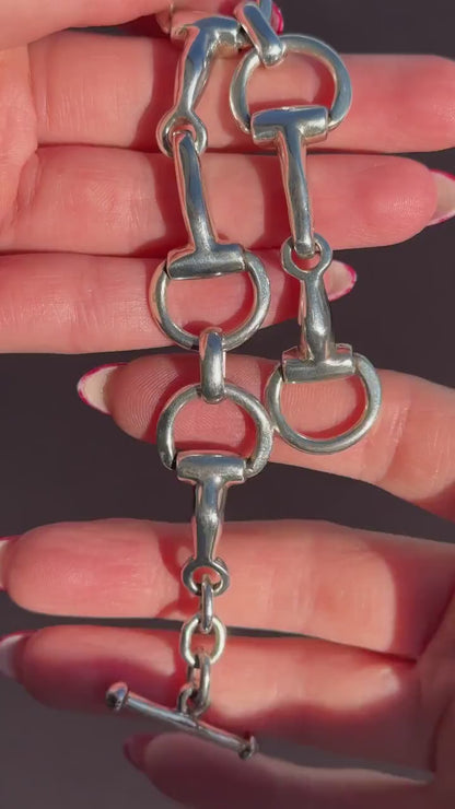 Vintage Heavy Sterling Silver Horsebit Snaffle Bracelet | 7.5"