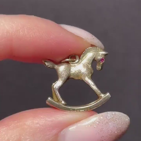 Vintage 9ct Gold Rocking Horse Charm Pendant - Dated 1967