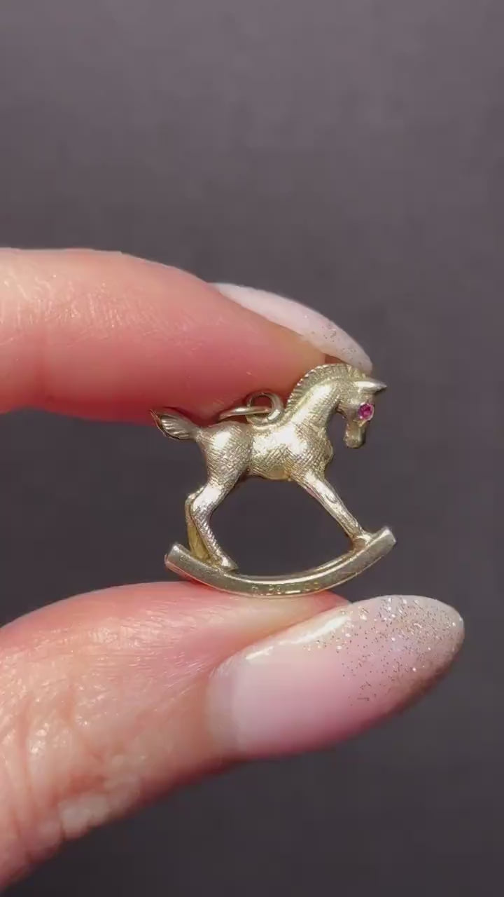Vintage 9ct Gold Rocking Horse Charm Pendant - Dated 1967