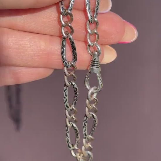 Antique Niello Silver and Gold Chain Bracelet with Dog Clip | 7.75"