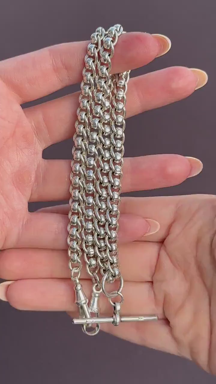 Vintage Sterling Silver Rollerball Albert Watch Chain Necklace | 19"