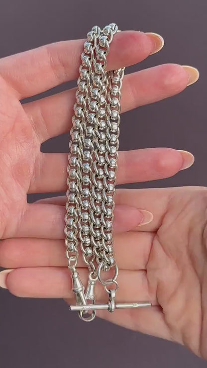 Vintage Sterling Silver Rollerball Albert Watch Chain Necklace | 19"
