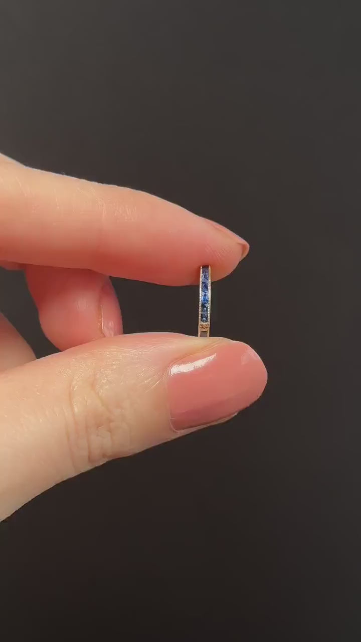 Blue Sapphire 18ct Yellow Gold Engraved Connector Bail Charm