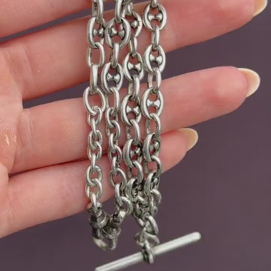 Antique 16.25" Sterling Silver Mariner Anchor Link Watch Chain Necklace