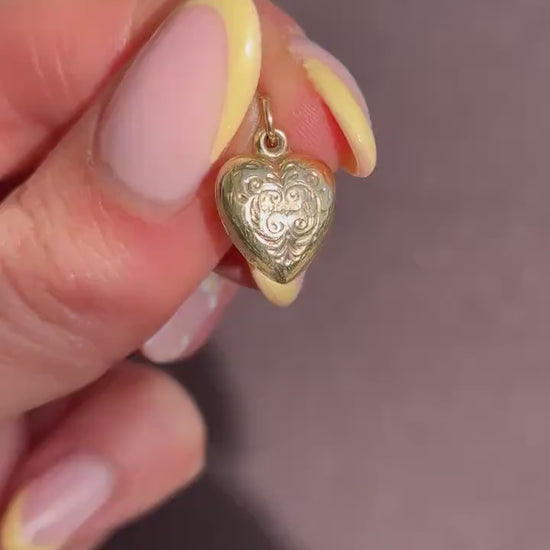 Vintage 9ct Gold Engraved Puffy Heart Pendant | Dated 1965
