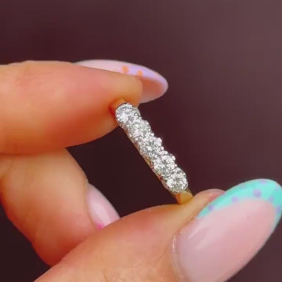 Vintage Diamond Five Stone 18ct Yellow Gold Ring Band