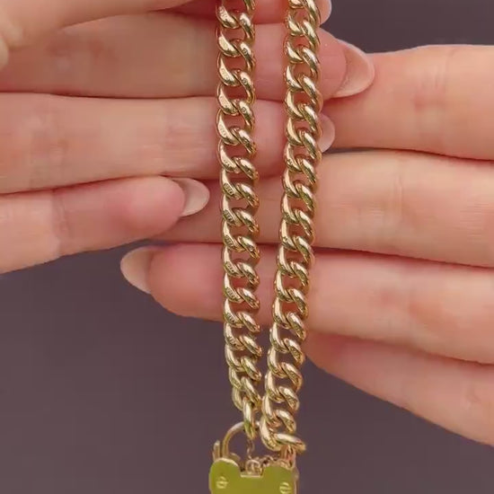 Antique Heart Padlock Curb 9ct Gold Bracelet | 7.5"