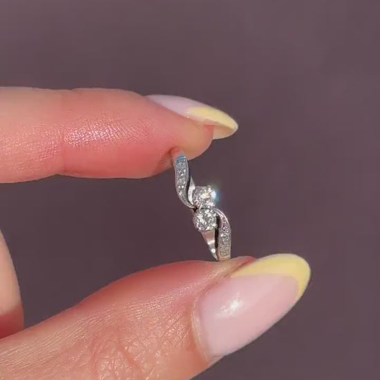 Antique Diamond 'Toi Et Moi' Two Stone Twist 18ct White Gold Ring