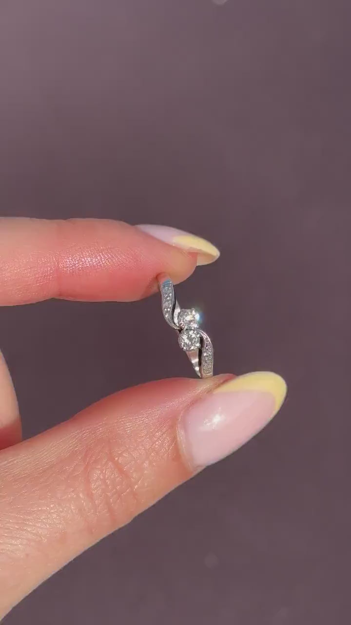Antique Diamond 'Toi Et Moi' Two Stone Twist 18ct White Gold Ring