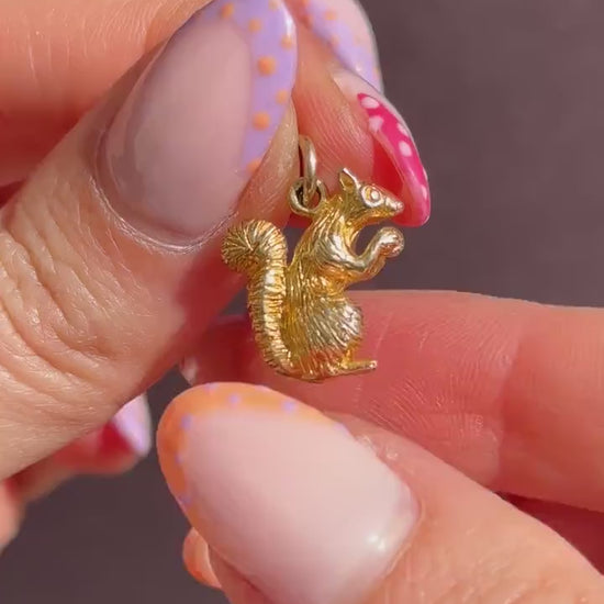 Vintage Heavy Solid Yellow Gold Squirrel Animal Charm Pendant