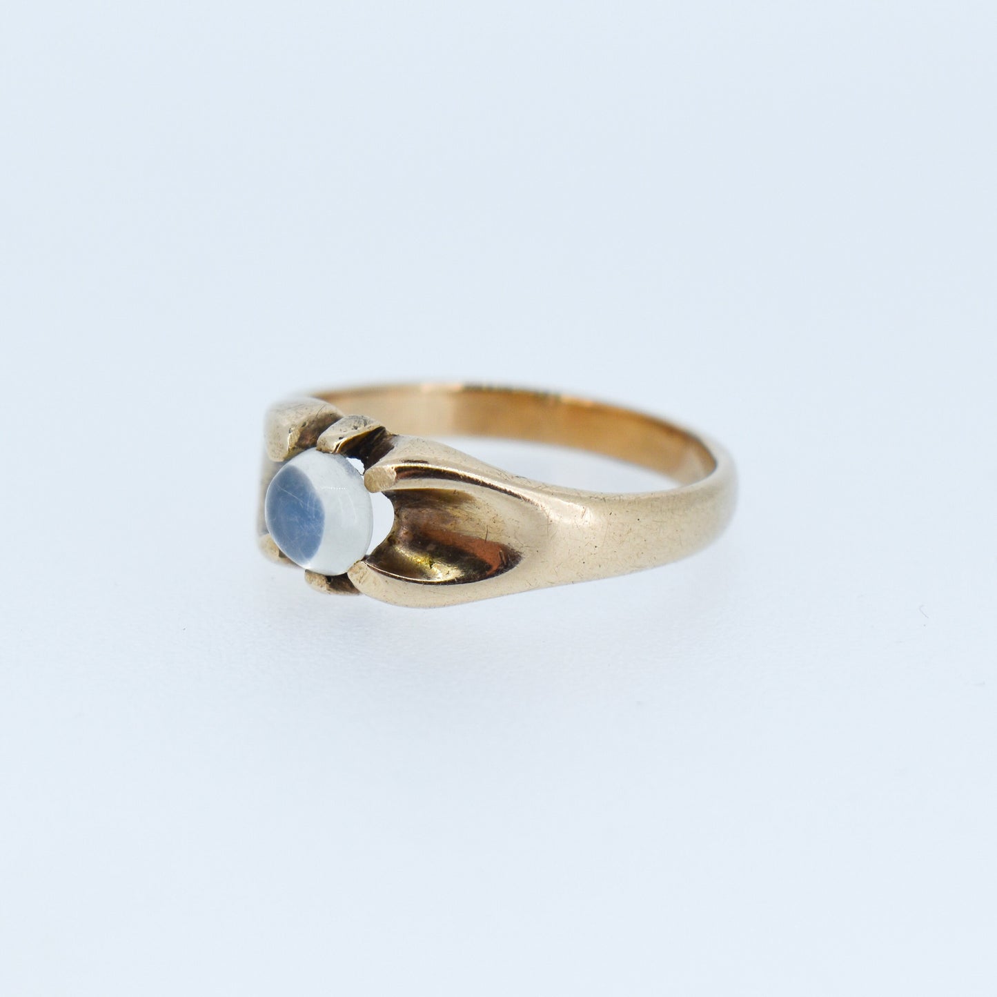 Antique Moonstone Belcher Solitaire 9ct 9K Yellow Gold Ring | Edwardian
