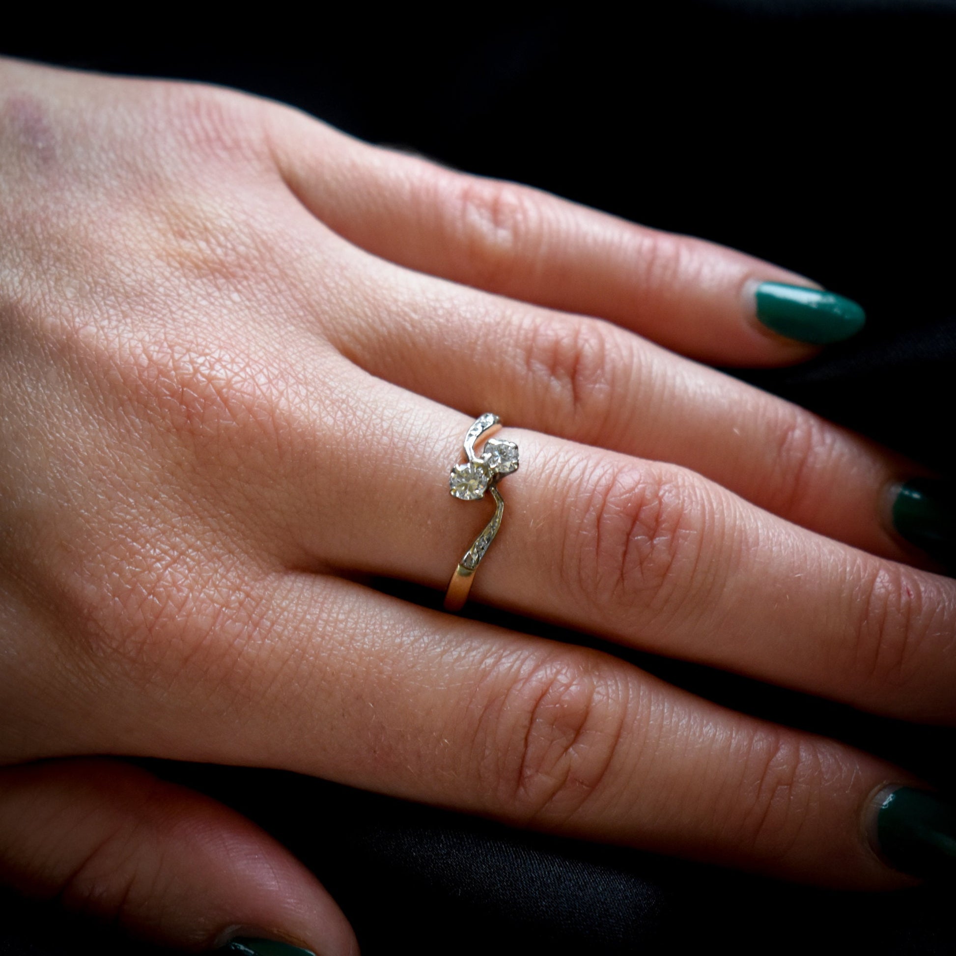 Antique Diamond 'Toi Et Moi' Two Stone Twist 18ct 18K Yellow Gold Ring | Edwardian